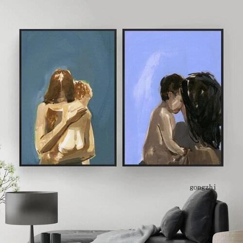 Mother Daughters Son Abstract nordic Poster Minimalist Canvas Painting and prints Modern Wall Art Picture living room home decor