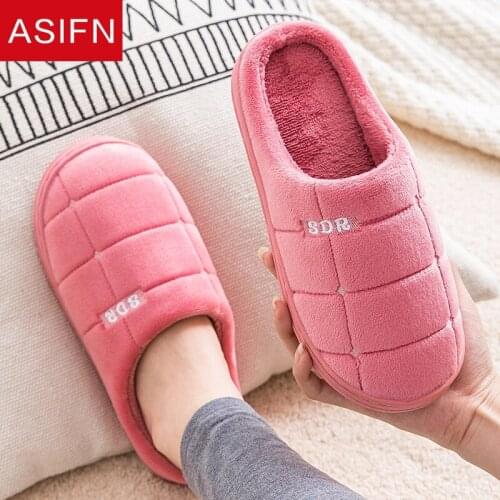 ASIFN Home Cotton Slippers Womens Winter Indoor Couple Soft-soled Warm Confinement Men Shoes Home Half-pack with Wool Slippers