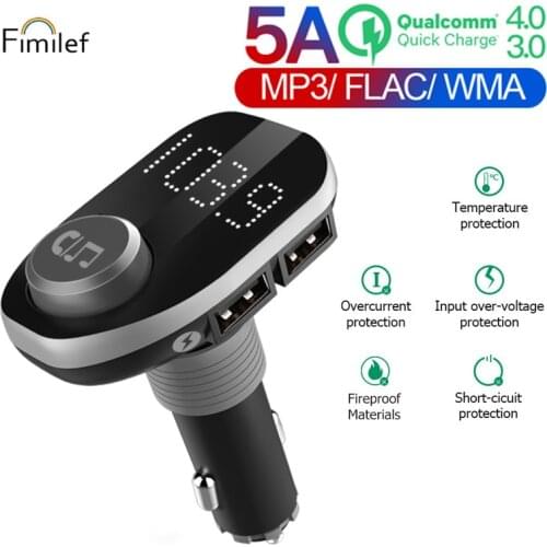 Fimilef FM Transmitter Aux Modulator Bluetooth Handsfree Car Kit Car Audio MP3 Player with 3.0A Quick Charge Dual USB Car Charge