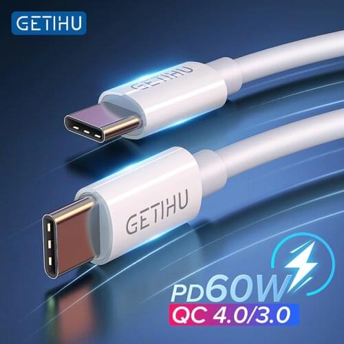 GETIHU PD 60W Cable USB C to Type C Fast Charging Mobile Phone Charger For Xiaomi Redmi Note 9S Huawei iPad Macbook Pro Samsung