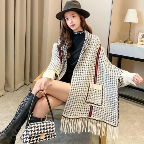 Plus Size Cardigan Winter Womens Elegant Tassel Wrap Swing Knitted Oversized Sweater Scarf Womens Sweater long scarf