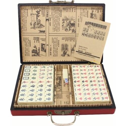 Mah-Jong Chinese Numbered Mahjong Set 144 Tiles Mah-Jong Set Portable Chinese Toy Party Gambling Game Board with Box