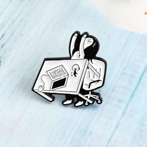 Creative Office Tired Girl Brooch Anxiety Angry Overturn Table Computer Coffee Enamel Lapel Pin Jackets backpack Badge Gift