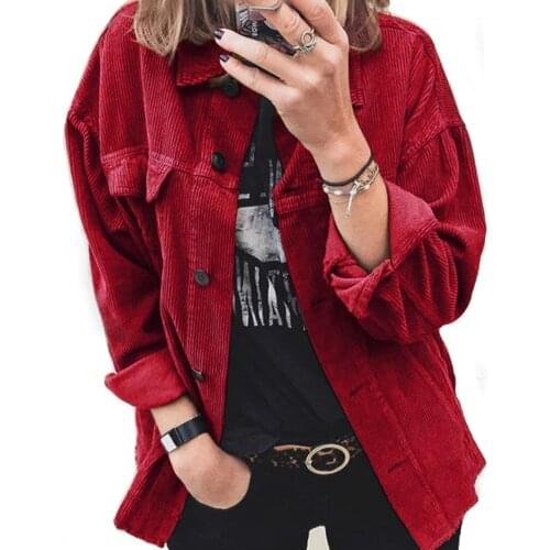 Casual Women Jacket Vintage Corduroy Spring Autumn Solid Color Long Sleeve Lapel Button-down Coat Outwear E-Girl Streetwear