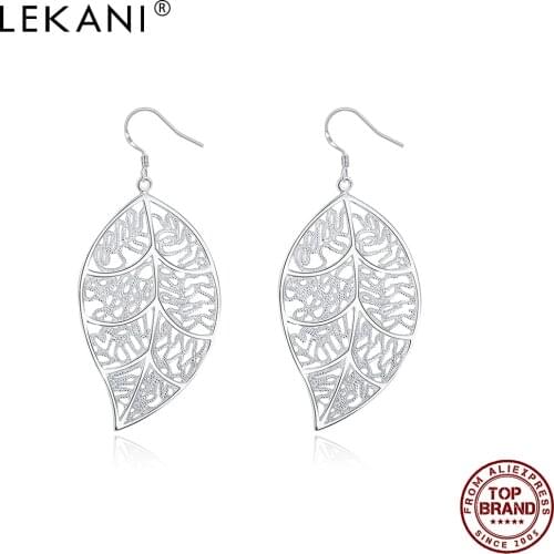 LEKANI Hanging Leaves Simple Earrings Silver Color Leaf Shape Pattern Earrings For Women Christmas Day Fashion Jewelry Gift