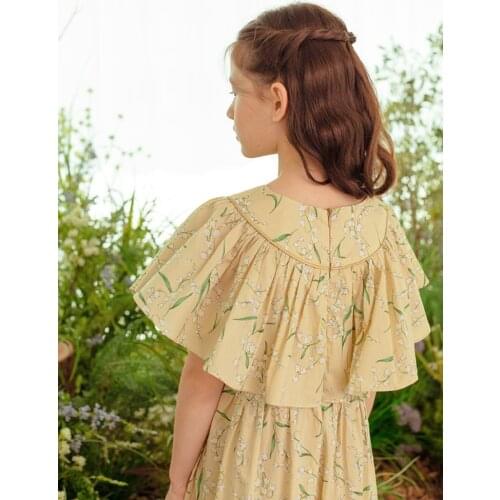Korean Girls Floral Print Summer Dress 2021 New Kids Ruffles Sleeve Sisters Dresses 8 10 12 years