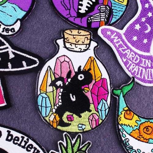 Punk Patch Iron On Patches For Clothes Lemon UFO Alien Embroidery Patch Cartoon Cat Embroidered Patches For Clothing Applique
