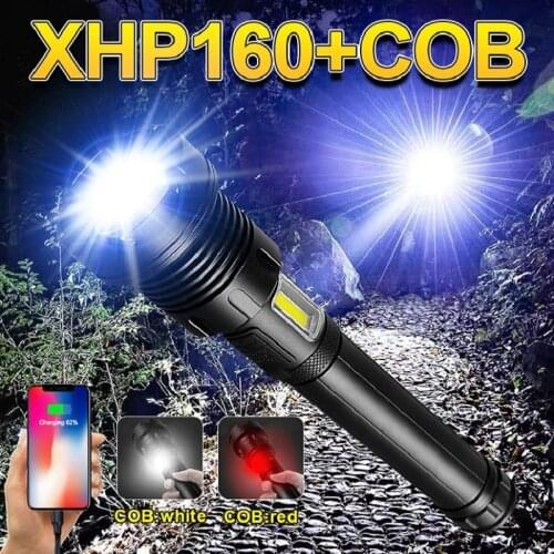 New Upgrade XHP160 Led Flashlight Powerful 18650 High Power Outdoor COB Torch XHP90 Rechargeable Usb Glare Tactical Flash Light