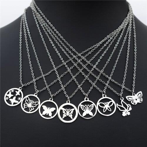 Stainless Steel Necklace Assorted Butterfly Pendant Women Girls Fashion Insect Jewelry Gift
