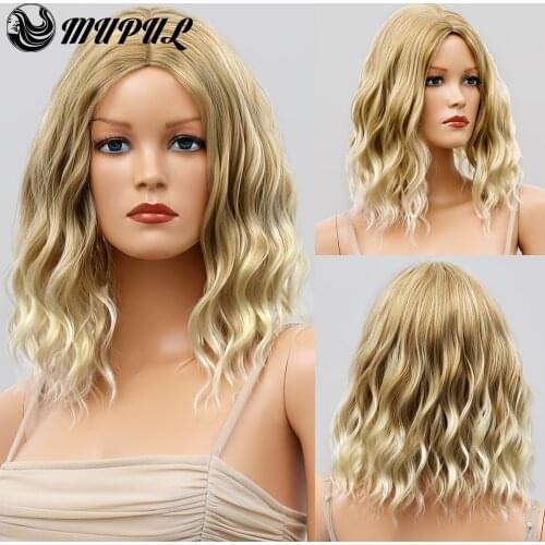 Blonde Ombre Short Wave Daily Natural Hair Synthetic Wig For White Women Heat Resistant Female Colored Cosplay Wavy Fiber Wigs