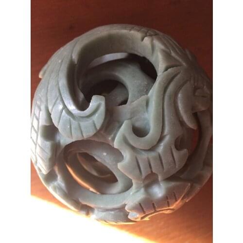 Hand Carved Green Jade 4 Layer Puzzle Sphere Ball W/ Stand
