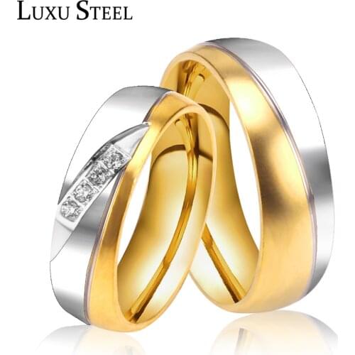 LUXUSTEEL Stainless Steel Couple Rings Brand Jewelry Gold Color Cubic Zirconia Wedding Rings Female Collier Bijioux