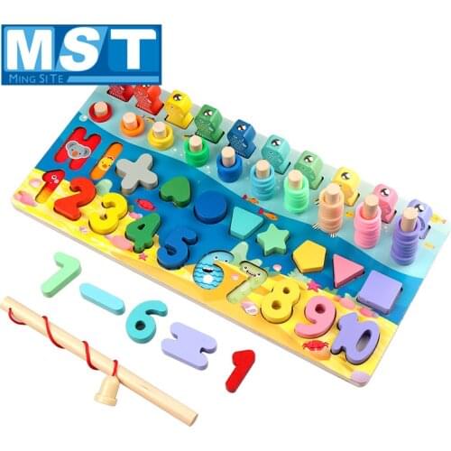 Fishing Magnetic Mathematics Color Counting Geometric Shape Cognition Wooden Board Early Educational Math Toys For Children