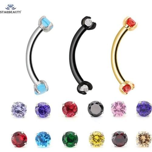 Austrian Zircon Gem 1.2*8/10mm Eyebrow Piercing Earring Curved Barbells Bananas Ball Titanium Alloy Piercing Body Jewelry