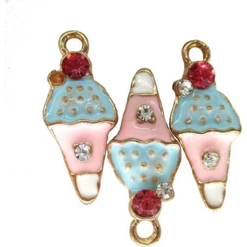 Charm Pendants Ice Cream Light Golden Multicolor Pink Rhinestone Enamel Jewelry Findings DIY Handcraft Accessories