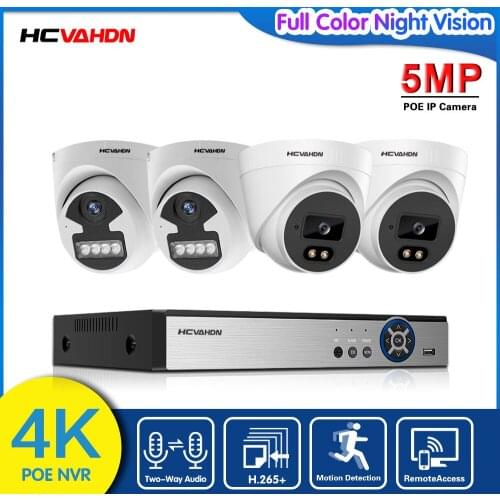 5MP CCTV Camera Security System Kit 4K 4CH POE NVR Kit Color Night Vision IP Camera Video Surveillance System Set 4Channel XMEYE