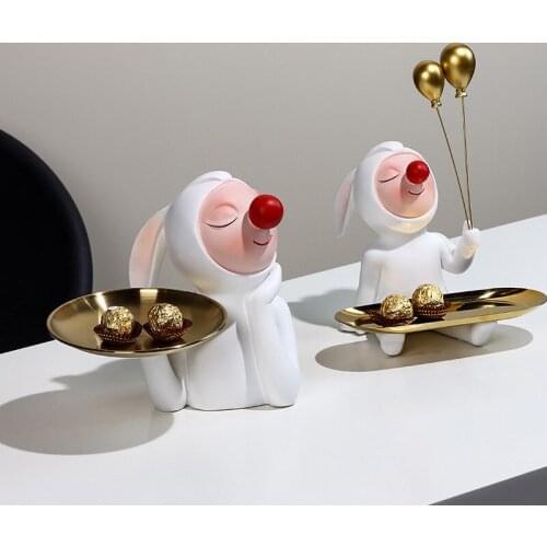 Modern and simple red nose rabbit storage ornaments crafts dolls living room porch soft ornaments resin girl cute ornaments