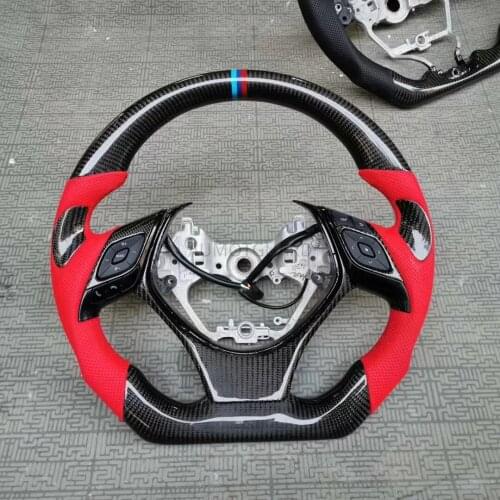 Cuatomized Real Gloss Carbon Fiber Sports Steering Wheel Alcantara Proforated Leather compatible for Toyota C-HR 2018 2019 2020