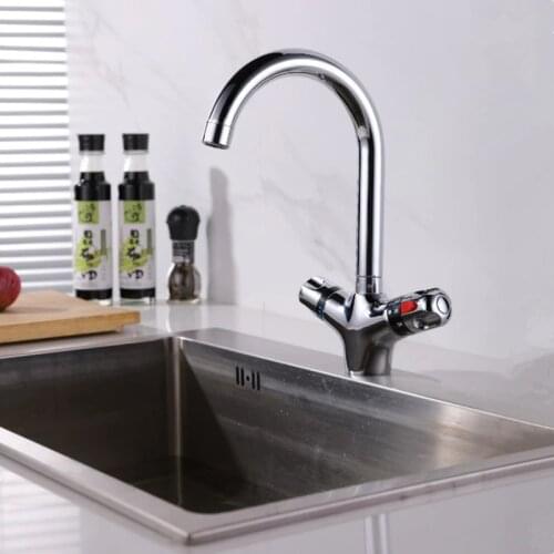 The higher Thermostatic Faucet the kitchen Faucet Cold and Hot Water Mixer Short Nose Double Handle chrome finish basin faucet
