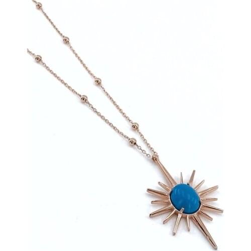 Trend Turquoise Stone with Ball Chain North Star Silver Necklace