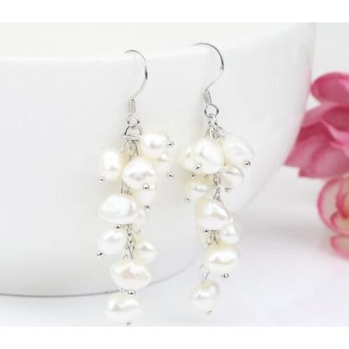 Unique Baroque Pearl Earrings White Multicolor Genuine Freshwater Pearls Grape Fine Jewelry Handmade Dangle Earrings For Girls