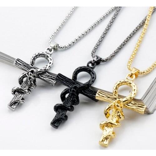 Vintage Hip Hop Hyperbole Gothic Snake Winding Cross Totem metal Pendant Necklaces Accessories For Women Mens Chain Aesthetic