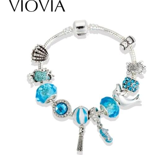 VIOVIA Sea Style European Style Bracelet & Bangle with Crystal Beads Charm Bracelets for Women DIY Fashion Jewelry B16189
