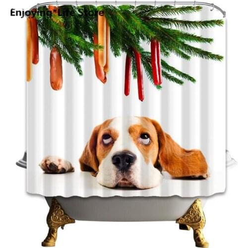 Lovely Dog Shower Curtain Waterproof Fabric Shower Curtain Bathroom Decoration 72 x 72 with 12 Hooks
