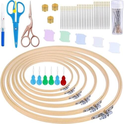 LMDZ 6 Pcs Cross Stitch Hoop Sets Embroidery Frame with 30 Pcs Embroidery Needle Large Eye Stitching Beading Needles Threaders