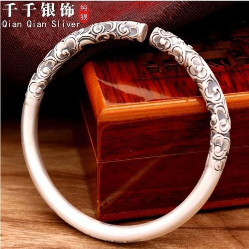 999 full silver xiangyun man trend silver bracelet retro silver bracelet