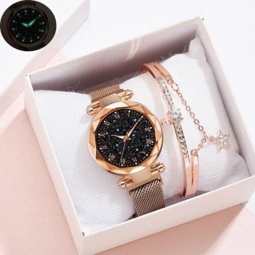 Fashion Starry Sky Watch Ladies Rhinestone Bracelet Watch Mesh Belt Watch Quartz Wristwatch Gifts Clock