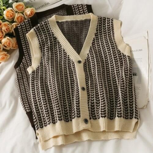 Autumn Winter Vintage Sweater Vest Women V-Neck Single Breasted Casual Waistcoat Preppy Style Chalecos Para Mujer