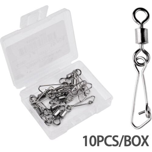 10PCS 12#-2/0# Stainless Steel Fishing Connector Pin Bearing Rolling Swivel Snap Pins Hooks Fishing Tackle Box Accessories