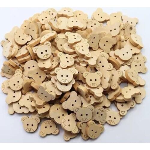 100Pcs Jewelry Accessories Button Creative Wooden Cartoon Animal Bear Head Buttons Handmade Buttons Childrens Scrapbook Buttons