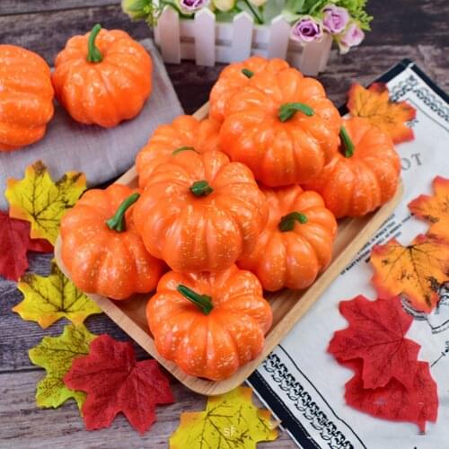 12PCS Decorative Pumpkin Halloween Vegetables Food Props Shop Party Halloween Decors + 30PCS maple leaf Halloween Desktop decor