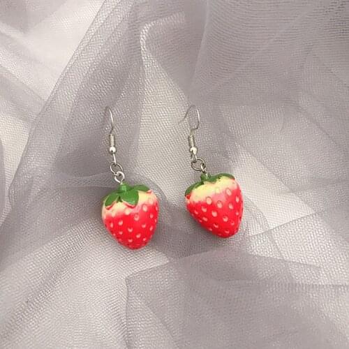 2021 Korean Fashion Jewelry Trend High Quality Cute Enamel Acrylic Strawberry Earrings Silver Long Chain Earrings For Women