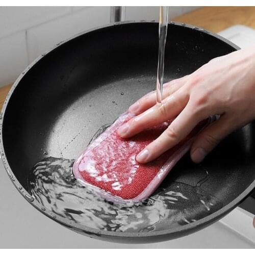4 Pcs Double Sided Scouring Pad Reusable Microfiber Dish Cleaning Cloths Scrubbing Sponges Dishcloth