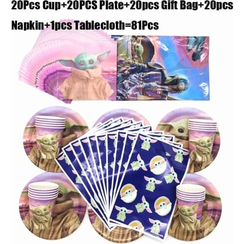 81Pcs Yoda Baby Birthday Party Decorations Supplies Paper Plates Cups Napkins Gift Bag Tablecloth Baby Girls Birthday Party Sets