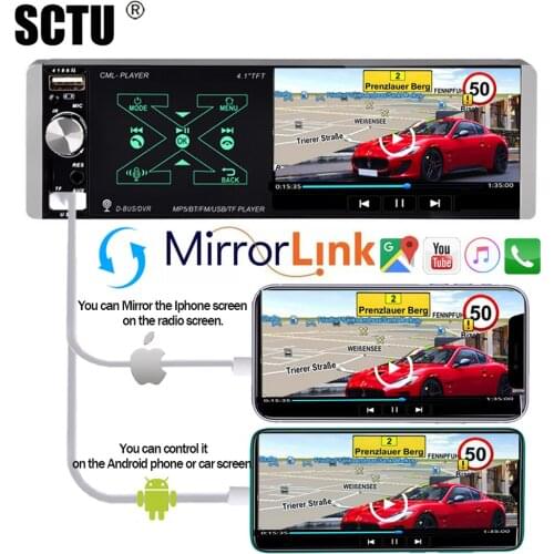 SCTU 4" 1Din Car Stereo Radio MP5 Player RDS BLUETOOTH MirrorLink AI Voice Touchscreen FM/AM RVC