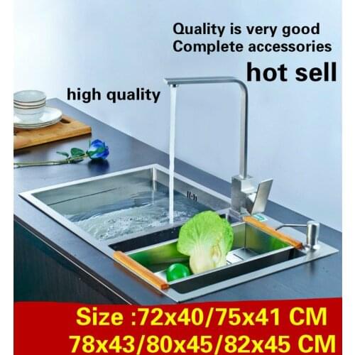 Free shipping Apartment luxury kitchen manual sink double groove 304 stainless steel hot sell 72x40/75x41/78x43/80x45/82x45 CM