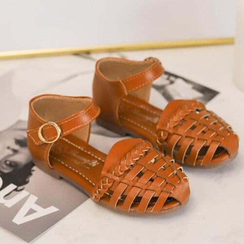 Children Summer Shoes Girls Rome Leather Sandals Baby Girl Toddler Kids Shoes Hollow Princess Girl Beach Shoes Black Beige Brown