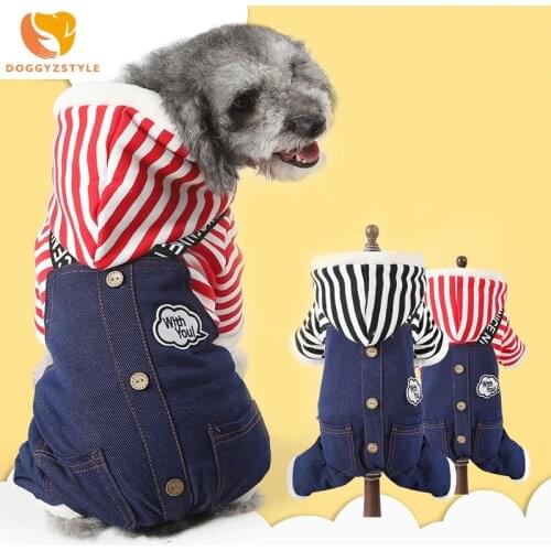 DOGGYZSTYLE Warm Dog Clothes Pets Soft Stripe Jumpsuit Puppy Winter Jean Rompers Pajamas For Small Dogs Chihuahua