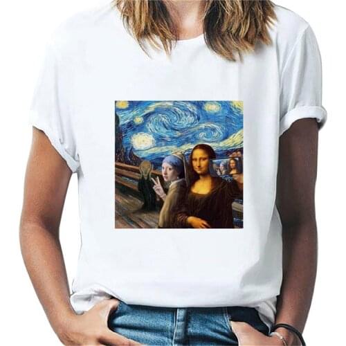 Mona Lisa aesthetics Harajuku T shirt womens funny T shirt women retro graphic T shirt ladies cute casual shirt white top