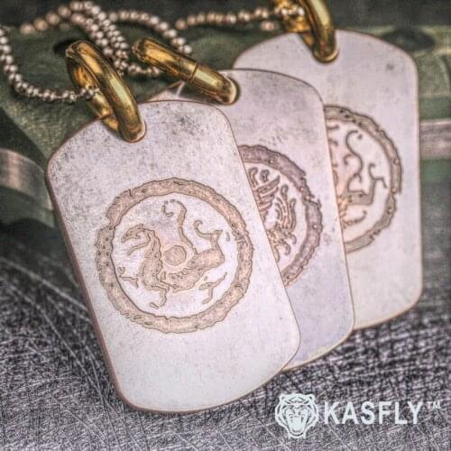 KASFLY Quartet God Beast Dog Tag Necklace Identity Card Four Holy Beasts Copper EDC Play Personality Gift