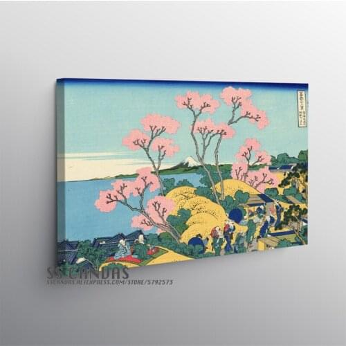 Japanese Ukiyo-e Style Retro Wooden Frame Canvas Painting Decor Wall Art Bedroom Home Room Framed Decoration Prints Poster