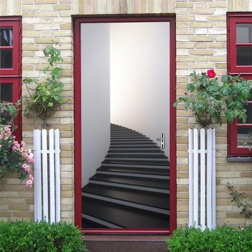 Staircase Door Wallpaper Adhesive Eco-friendly Sticker Removable Mural Decals Home Decor Living Room Bathroom Poster deursticker