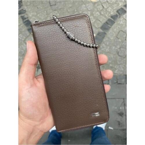 Karali Leather Phone Compartment Brown Zipper Genuine Leather Wallet-zircon Bracelet Gift