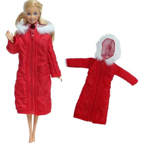 Handmade Red Long Coat Cotton Jacket Dress Skirt With Hat Warm Parkas Clothes for Barbie Doll Accessories Baby Kids Toy