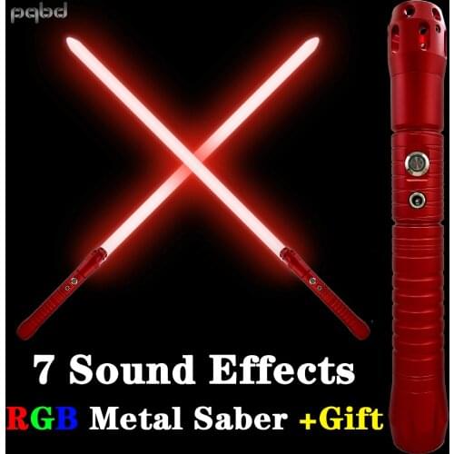 Pqbd Red Metal Laser Sword 7 Original Movie Sound Effects Lightsaber RGB Automatic 11 Color Changing Light Saber Blaster Toy