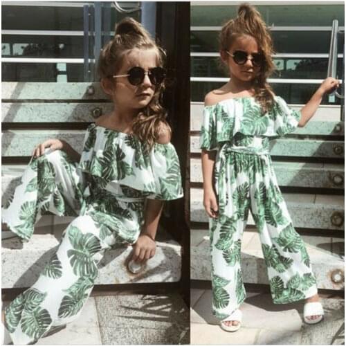 Summer 2021 Brand New Leaves Print Summer Romper Toddler Kid Baby Girl Ruffled One Piece Flower Green Clothes Outfits 3-8T